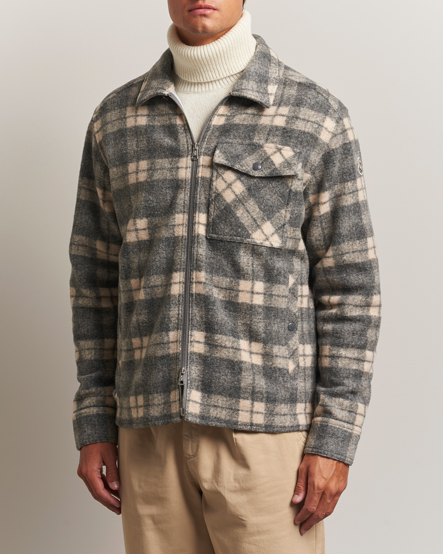 Herr | Skjortor | Moncler | Wool Zip Overshirt Grey Check