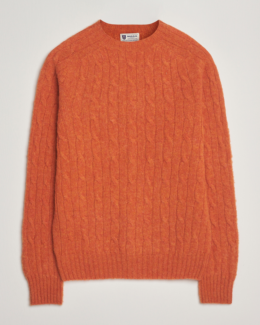 Herr | Tröjor | Morris | Brushed Cable Sweater Orange