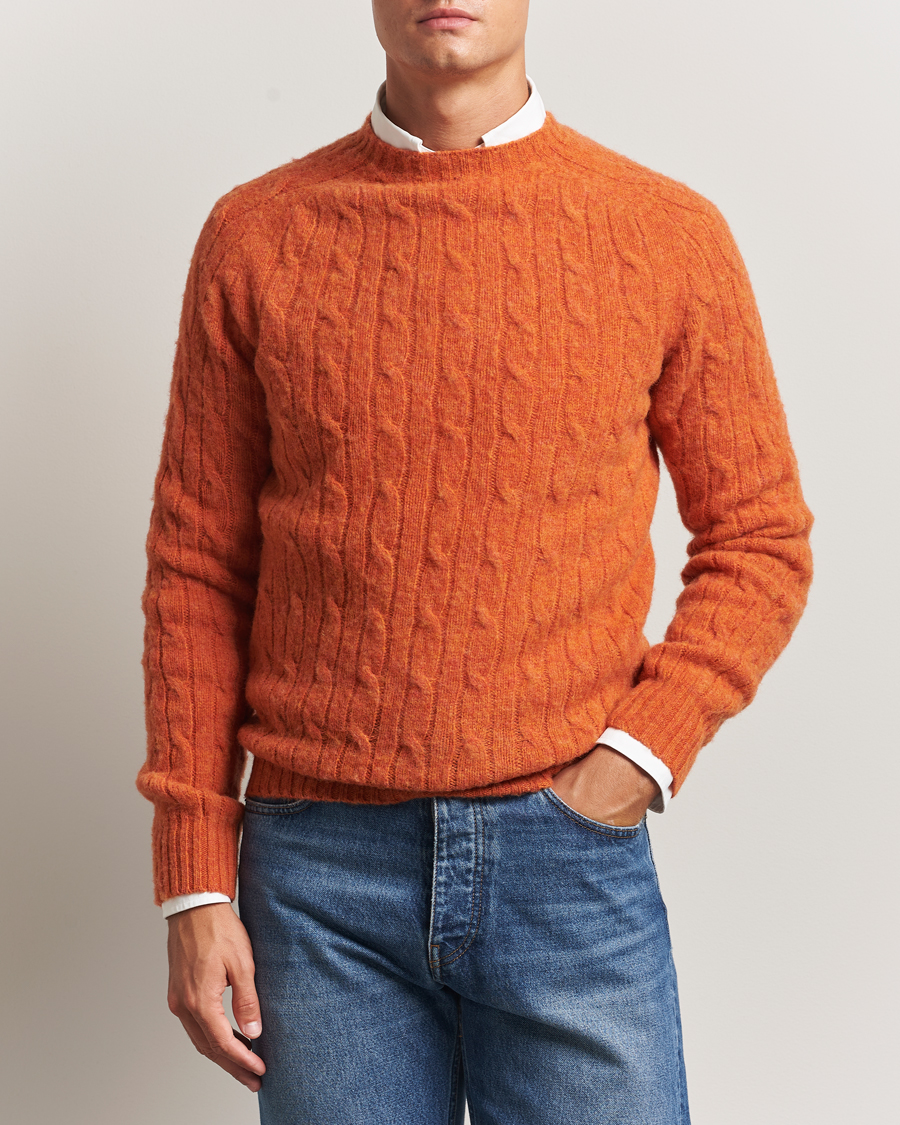 Herr | Tröjor | Morris | Brushed Cable Sweater Orange