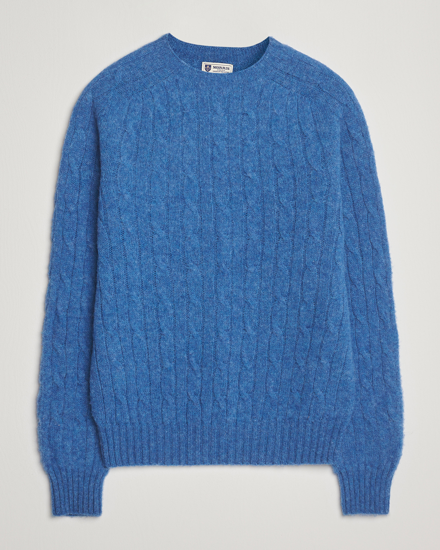Herr | Tröjor | Morris | Brushed Cable Sweater Blue