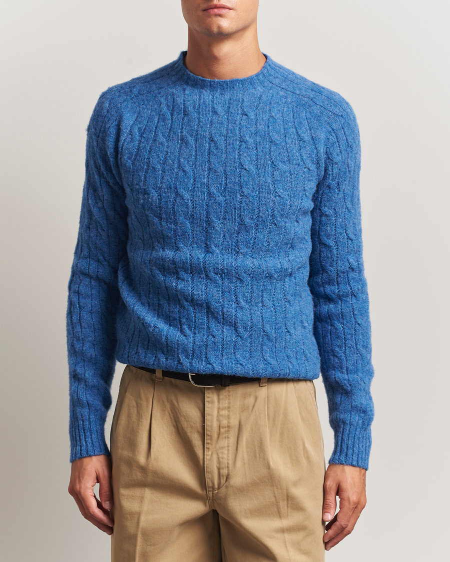 Herr | Tröjor | Morris | Brushed Cable Sweater Blue
