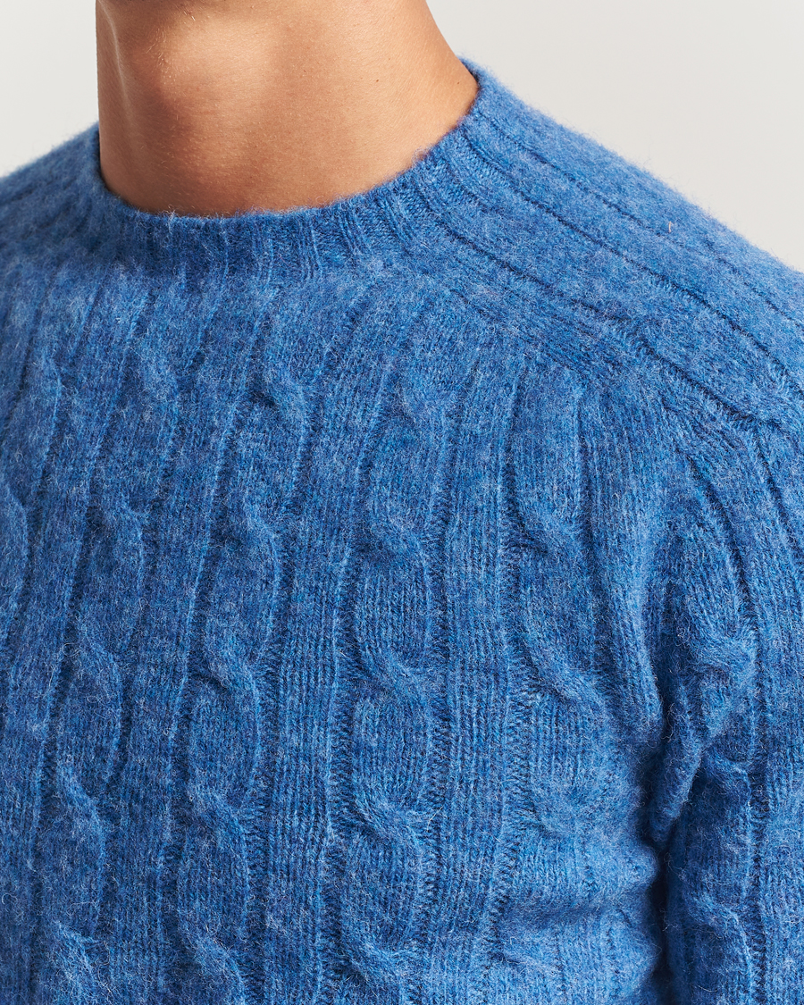 Herr | Tröjor | Morris | Brushed Cable Sweater Blue