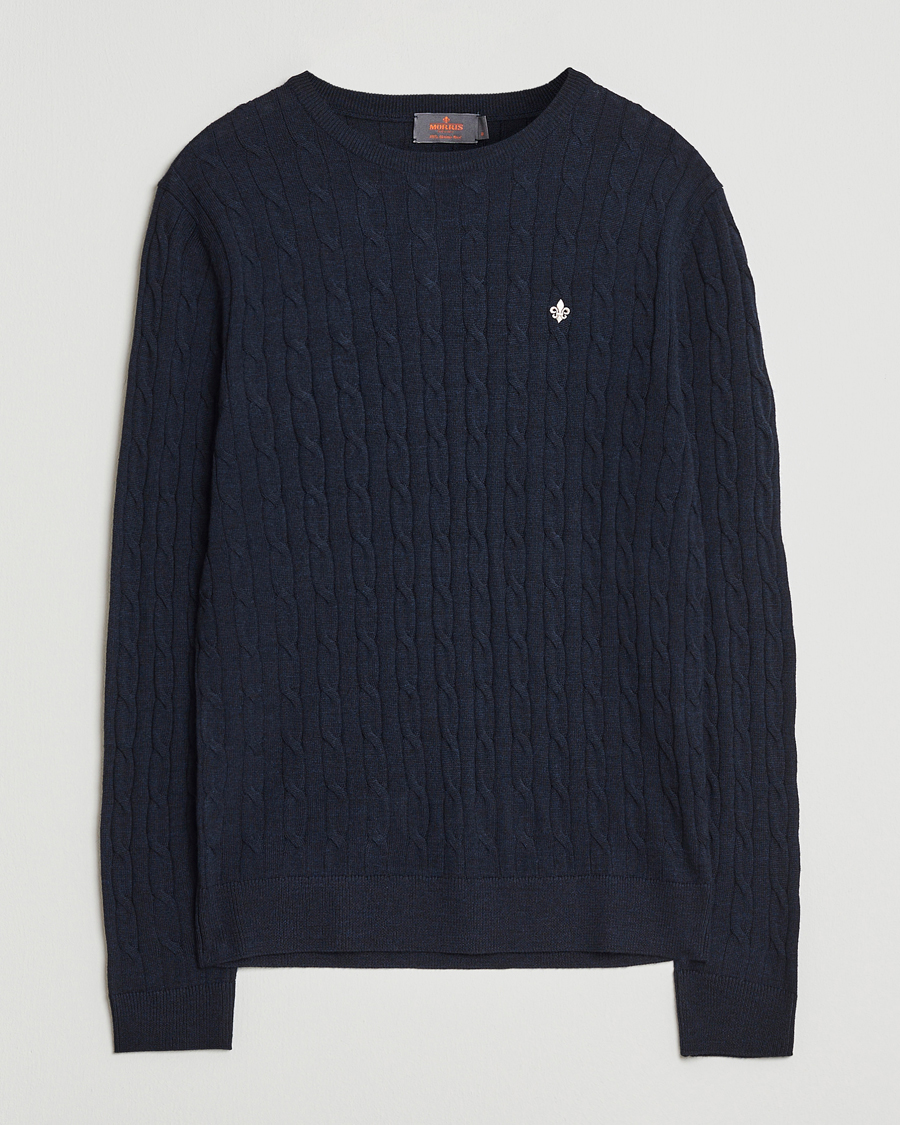 Herr | Tröjor | Morris | Merino Cable O-Neck Navy