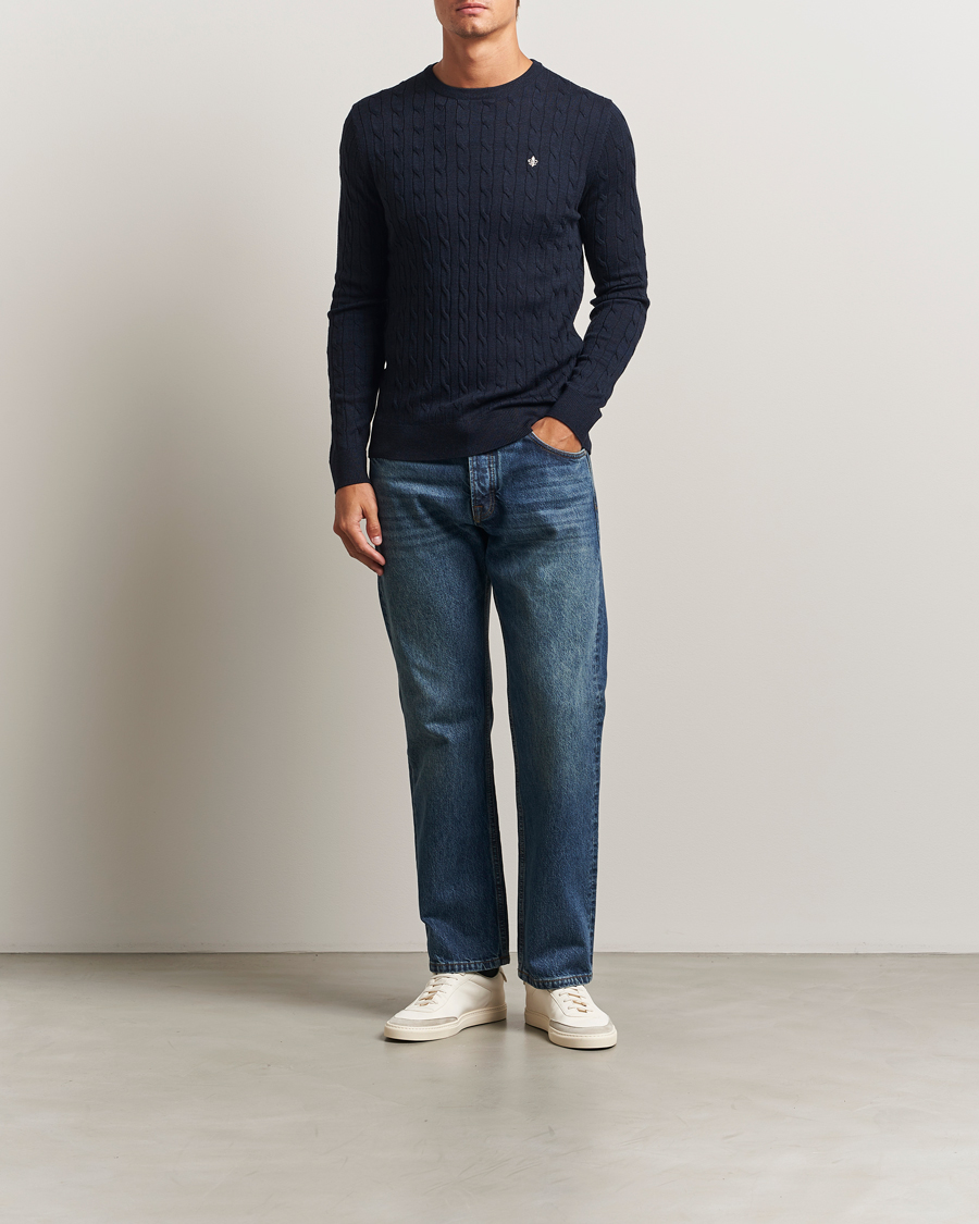 Herr | Tröjor | Morris | Merino Cable O-Neck Navy