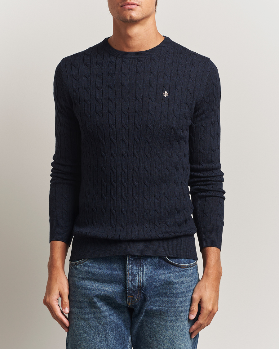 Herr | Tröjor | Morris | Merino Cable O-Neck Navy