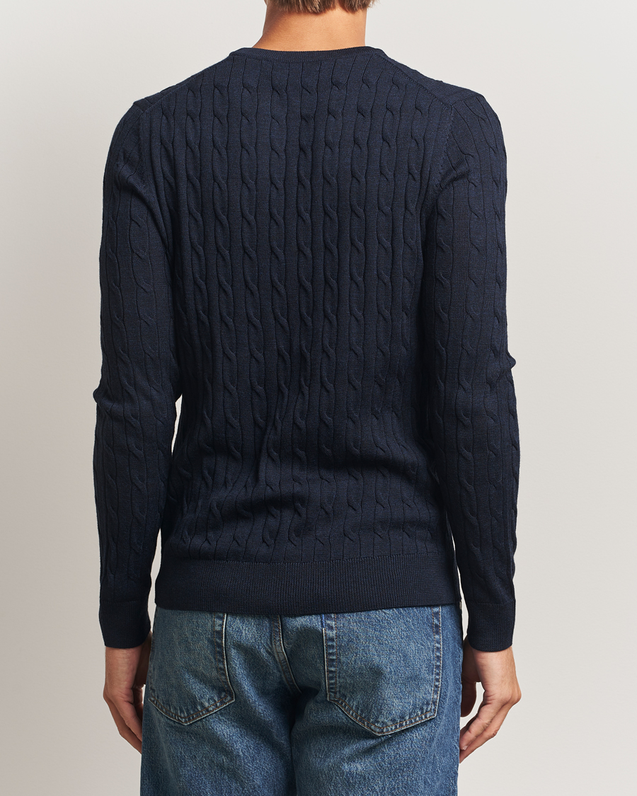 Herr | Tröjor | Morris | Merino Cable O-Neck Navy