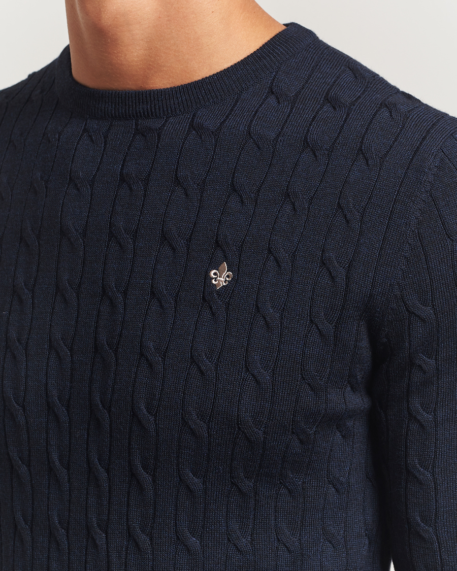 Herr | Tröjor | Morris | Merino Cable O-Neck Navy