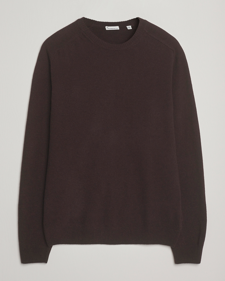 Herr | Tröjor | KnowledgeCotton Apparel | Lambswool Roundneck Chocolate