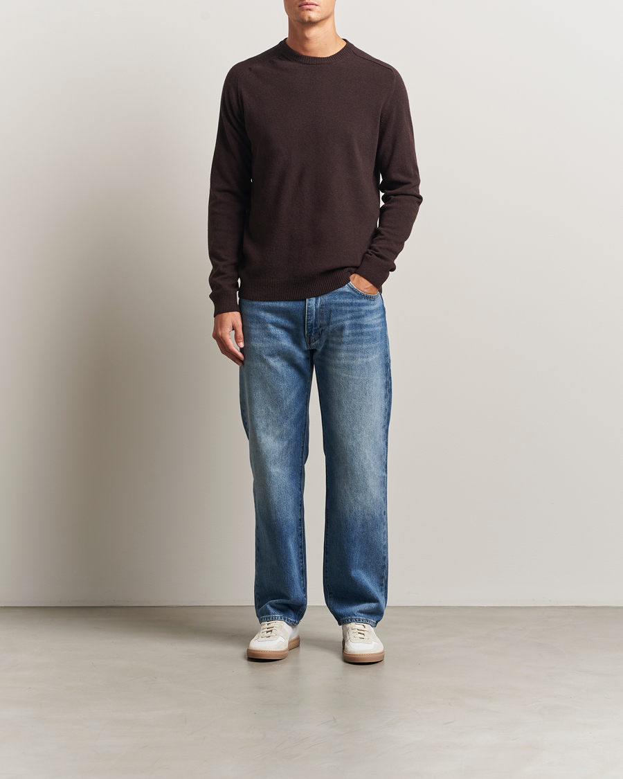 Herr | Tröjor | KnowledgeCotton Apparel | Lambswool Roundneck Chocolate