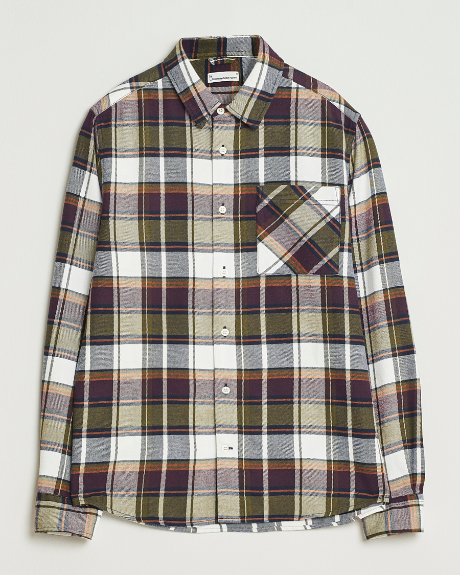Herr | Skjortor | KnowledgeCotton Apparel | Cotton Checked Flannel Shirt Green