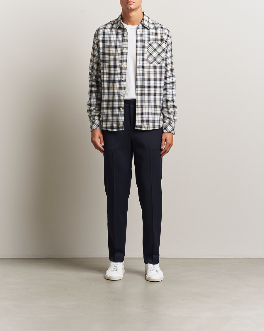 Herr | Skjortor | KnowledgeCotton Apparel | Cotton Small Checked Flannel Shirt Blue