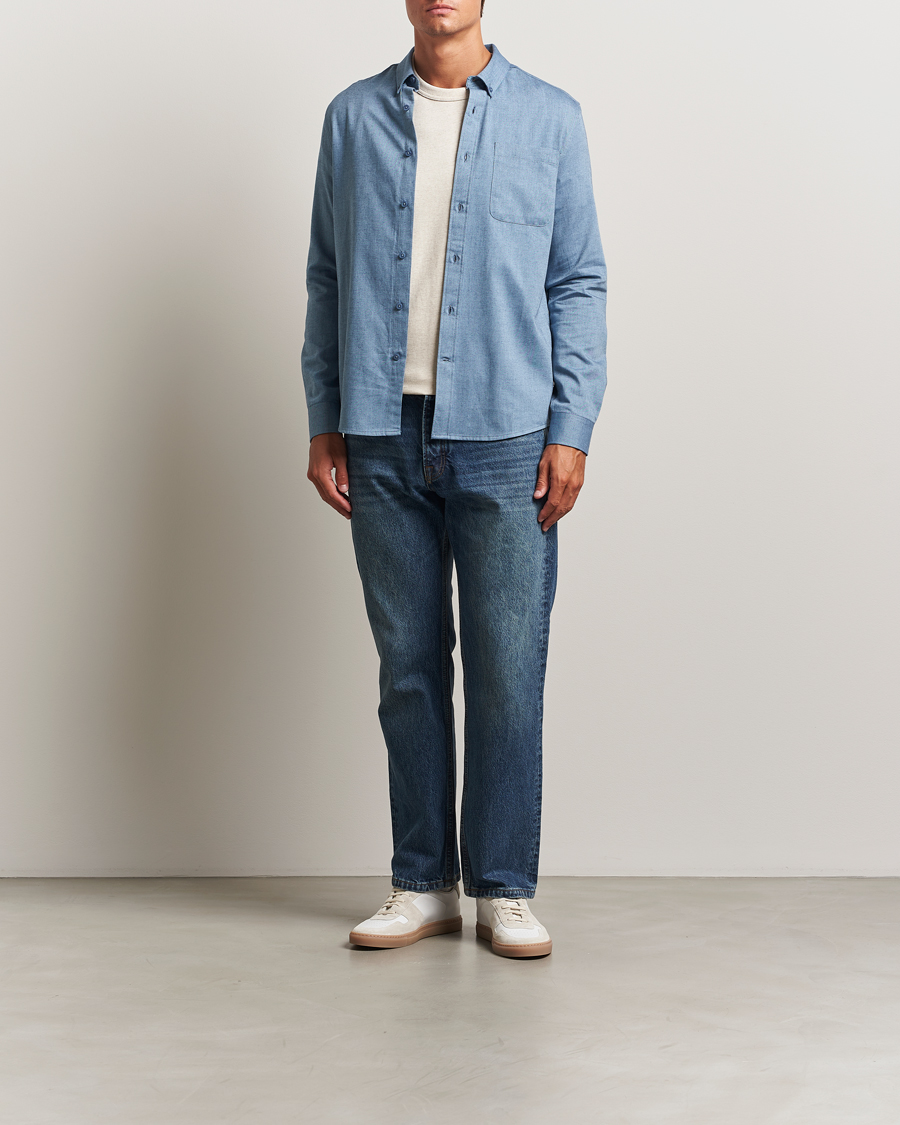 Herr | Skjortor | KnowledgeCotton Apparel | Regular Fit Melange Flannel Shirt Denim