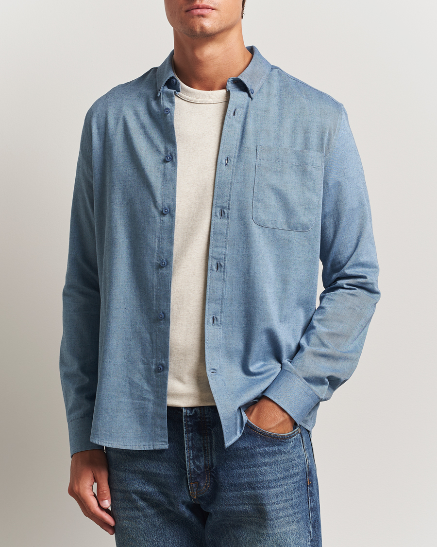 Herr | Skjortor | KnowledgeCotton Apparel | Regular Fit Melange Flannel Shirt Denim
