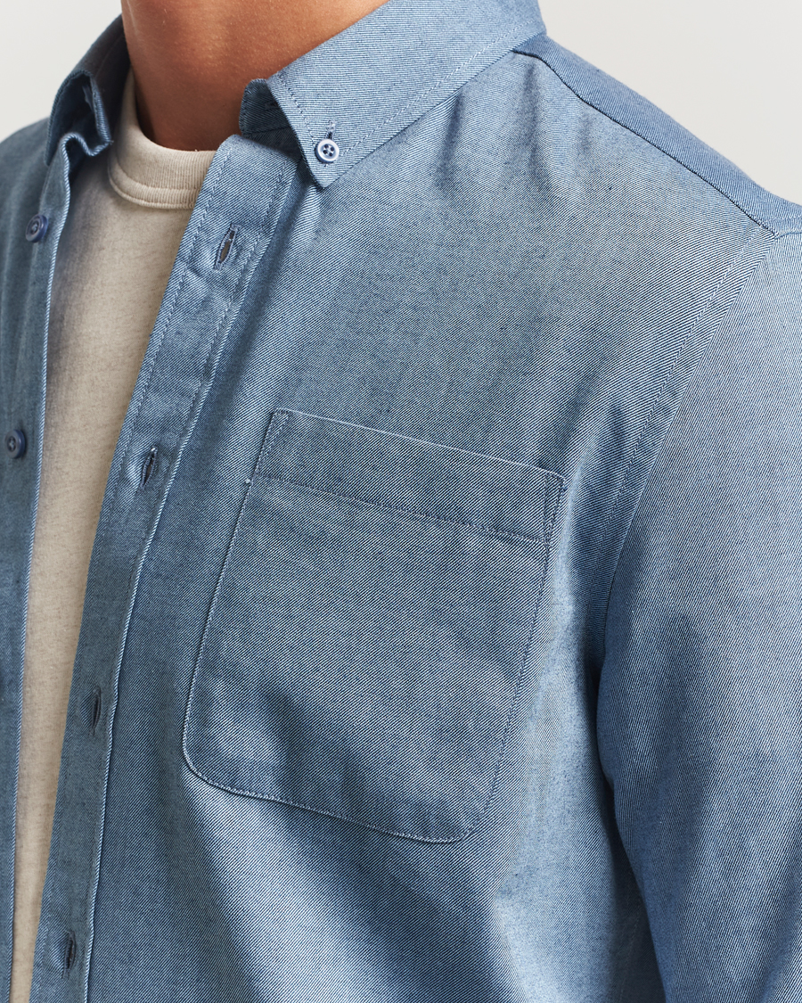 Herr | Skjortor | KnowledgeCotton Apparel | Regular Fit Melange Flannel Shirt Denim
