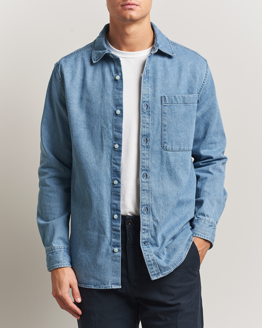 Herr | Skjortor | KnowledgeCotton Apparel | Cotton Indigo Denim Shirt Light Blue