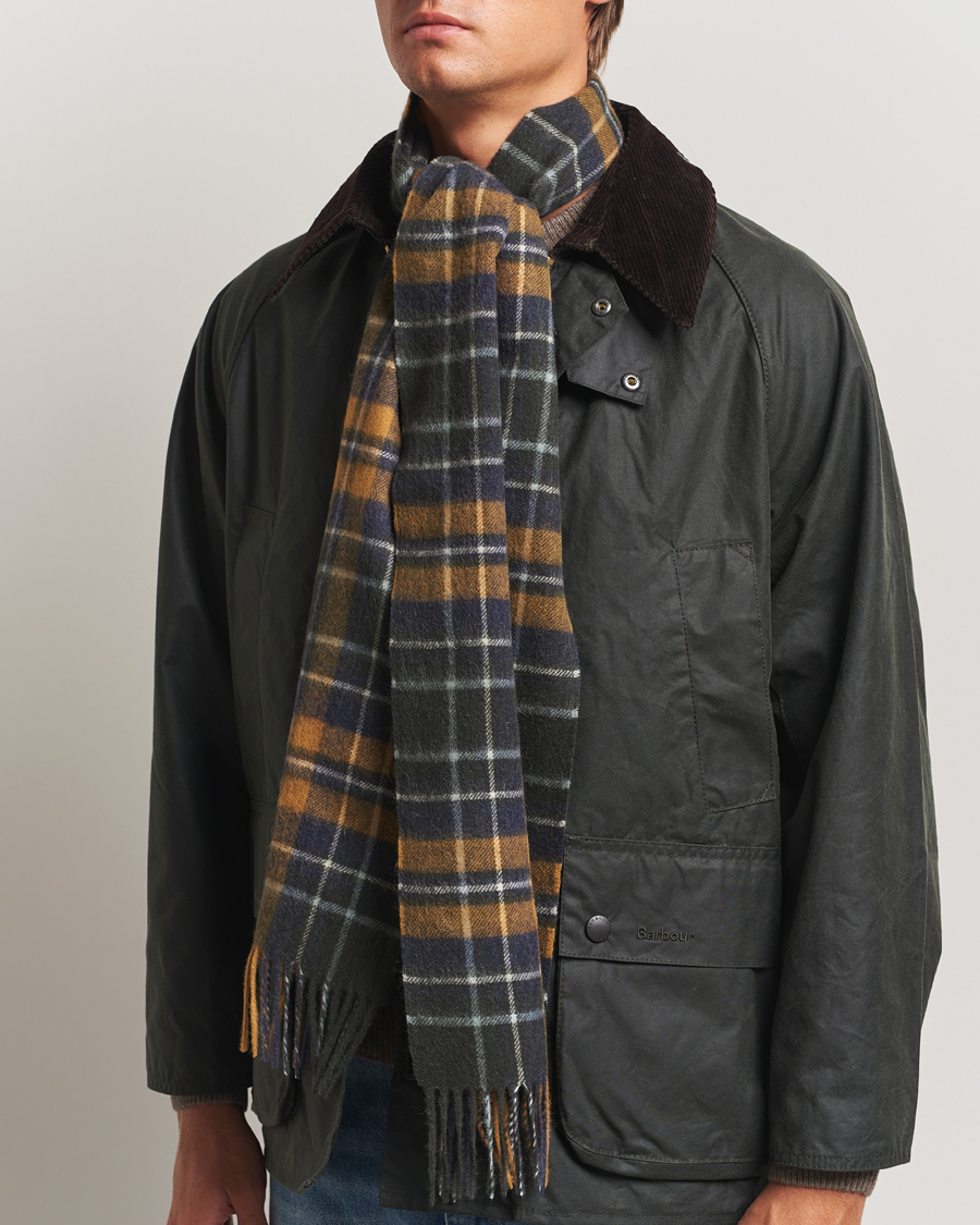Herr | Halsdukar | Barbour Lifestyle | Lambswool/Cashmere New Check Tartan Forest/Bronze Brown