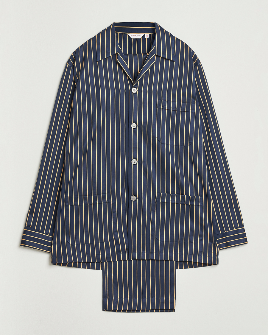 Herr | Pyjamas & Morgonrockar | Derek Rose | Striped Cotton Pyjama Set Navy