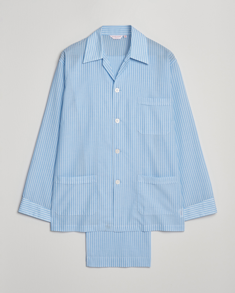 Herr | Pyjamas & Morgonrockar | Derek Rose | Striped Cotton Pyjama Set Light Blue