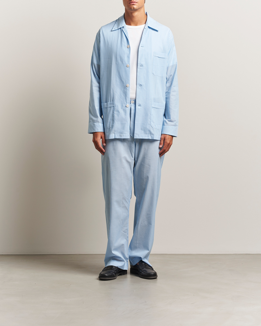 Herr | Pyjamas & Morgonrockar | Derek Rose | Striped Cotton Pyjama Set Light Blue