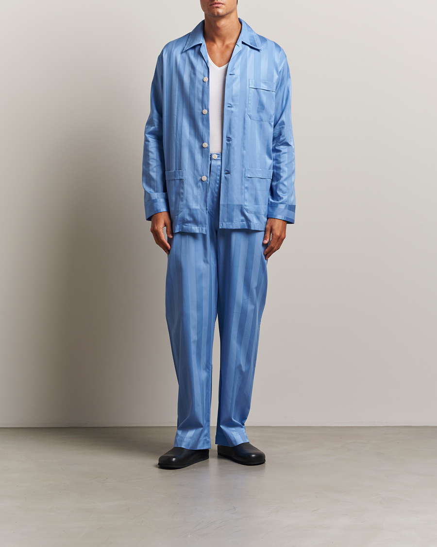 Herr | Pyjamas & Morgonrockar | Derek Rose | Striped Cotton Satin Pyjama Set French Blue