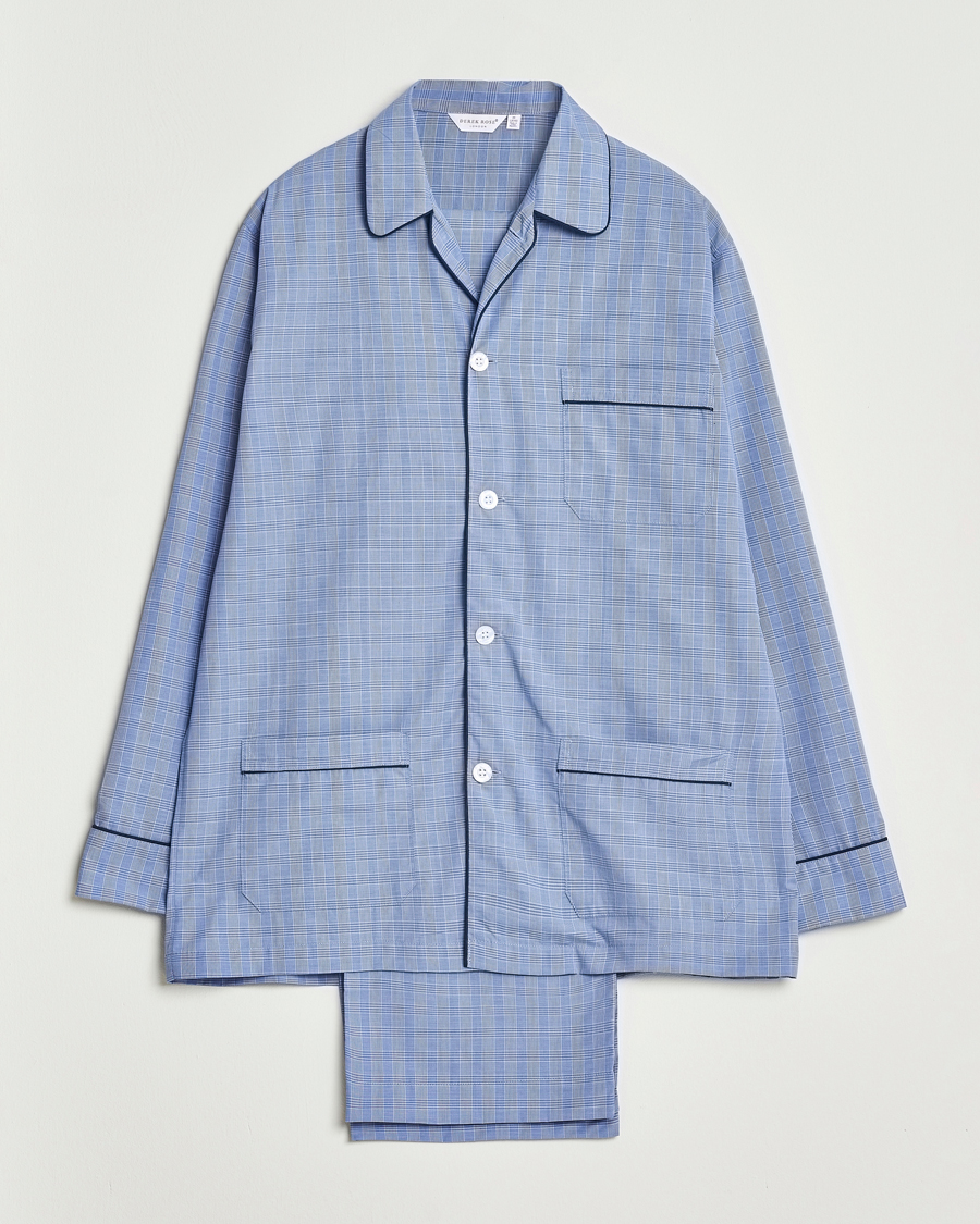 Herr | Pyjamas & Morgonrockar | Derek Rose | Piped Cotton Pyjama Set Light Blue