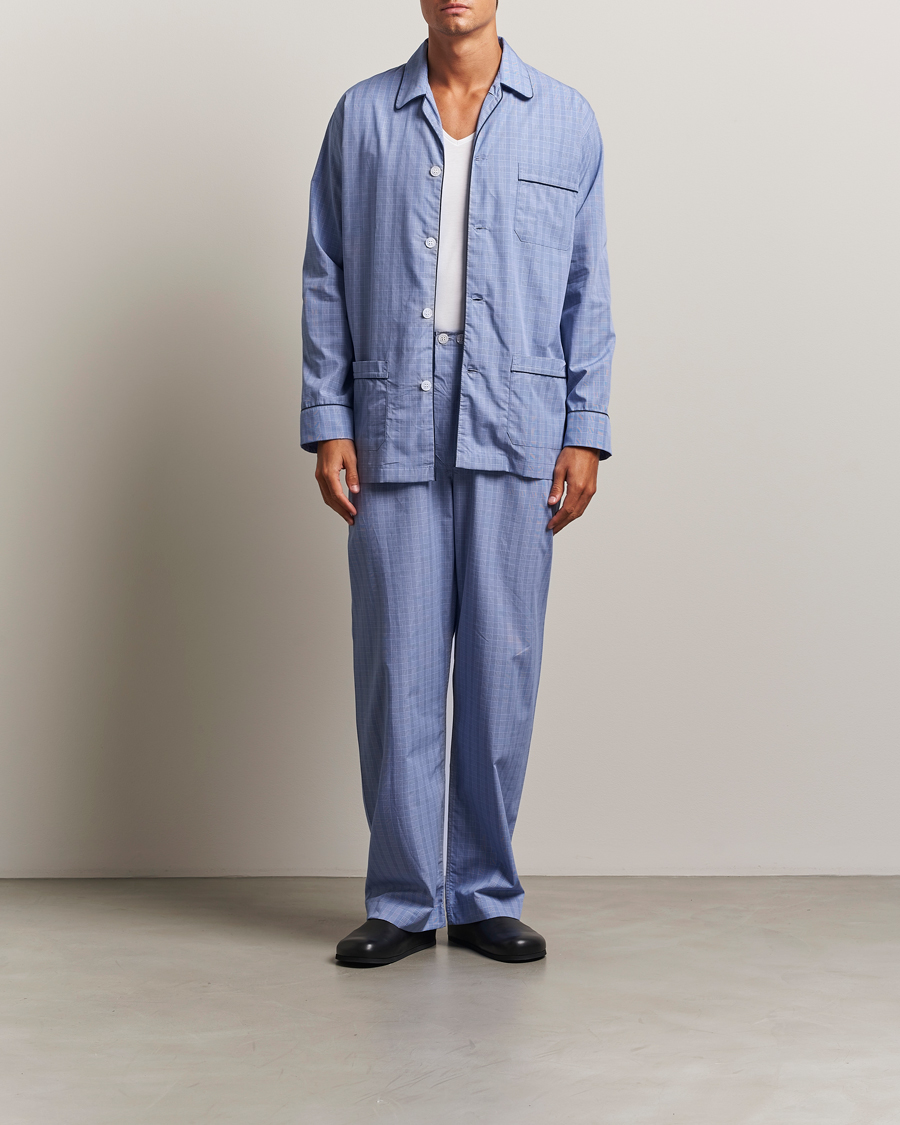 Herr | Pyjamas & Morgonrockar | Derek Rose | Piped Cotton Pyjama Set Light Blue