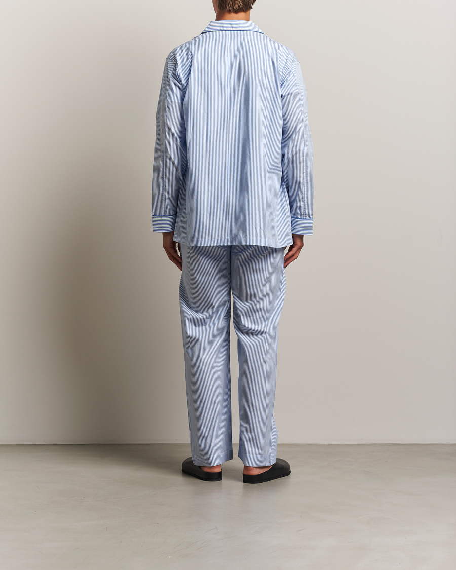 Herr | Pyjamas & Morgonrockar | Derek Rose | Striped Piped Cotton Pyjama Set Blue/White