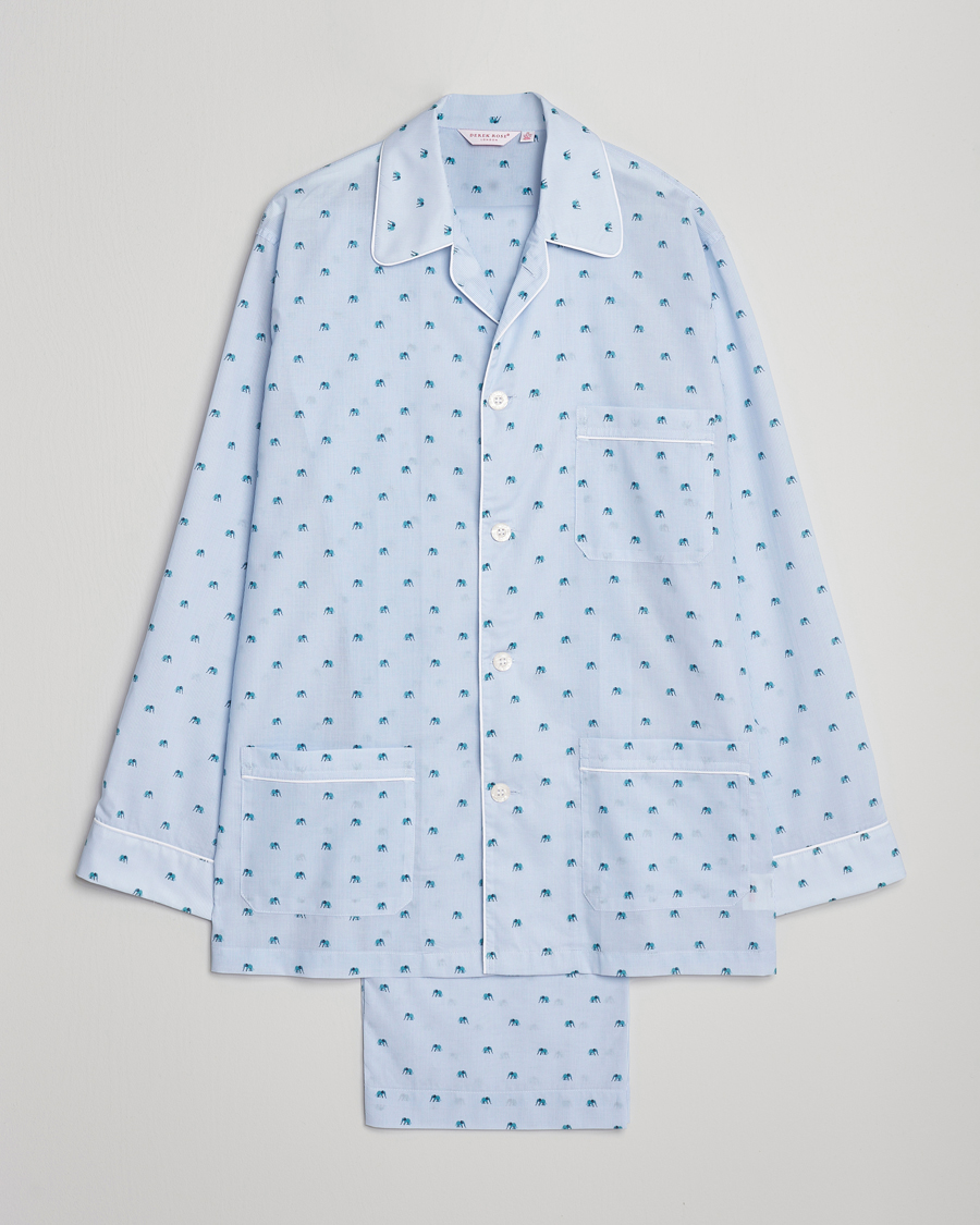 Herr | Pyjamas & Morgonrockar | Derek Rose | Printed Piped Cotton Pyjama Set Light Blue