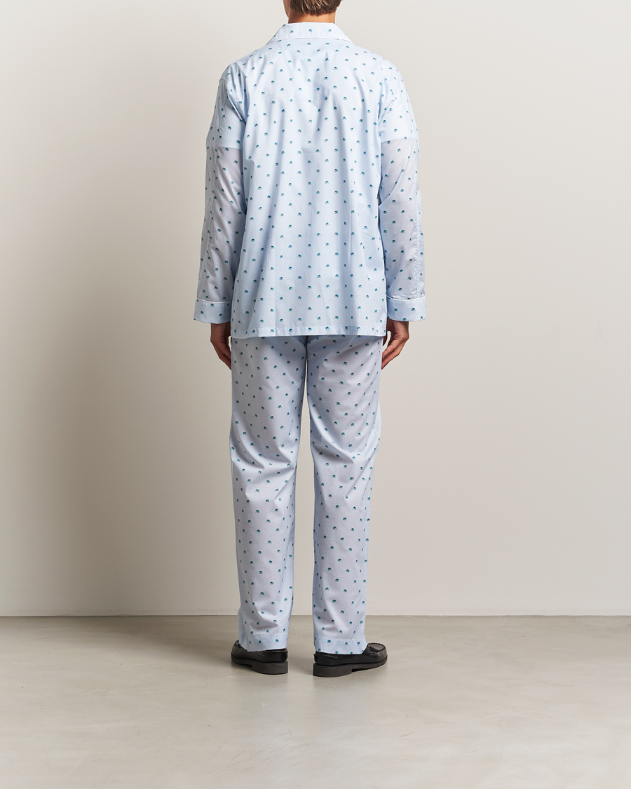 Herr | Pyjamas & Morgonrockar | Derek Rose | Printed Piped Cotton Pyjama Set Light Blue