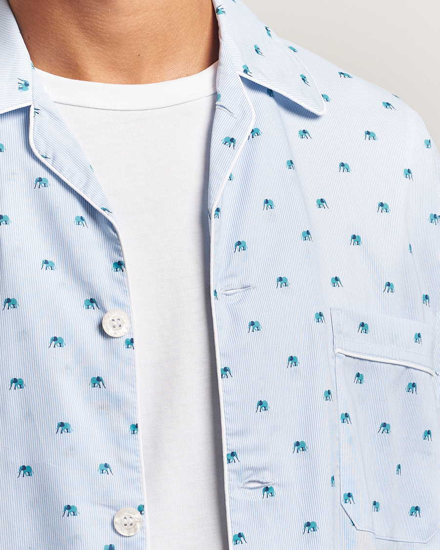 Herr | Pyjamas & Morgonrockar | Derek Rose | Printed Piped Cotton Pyjama Set Light Blue