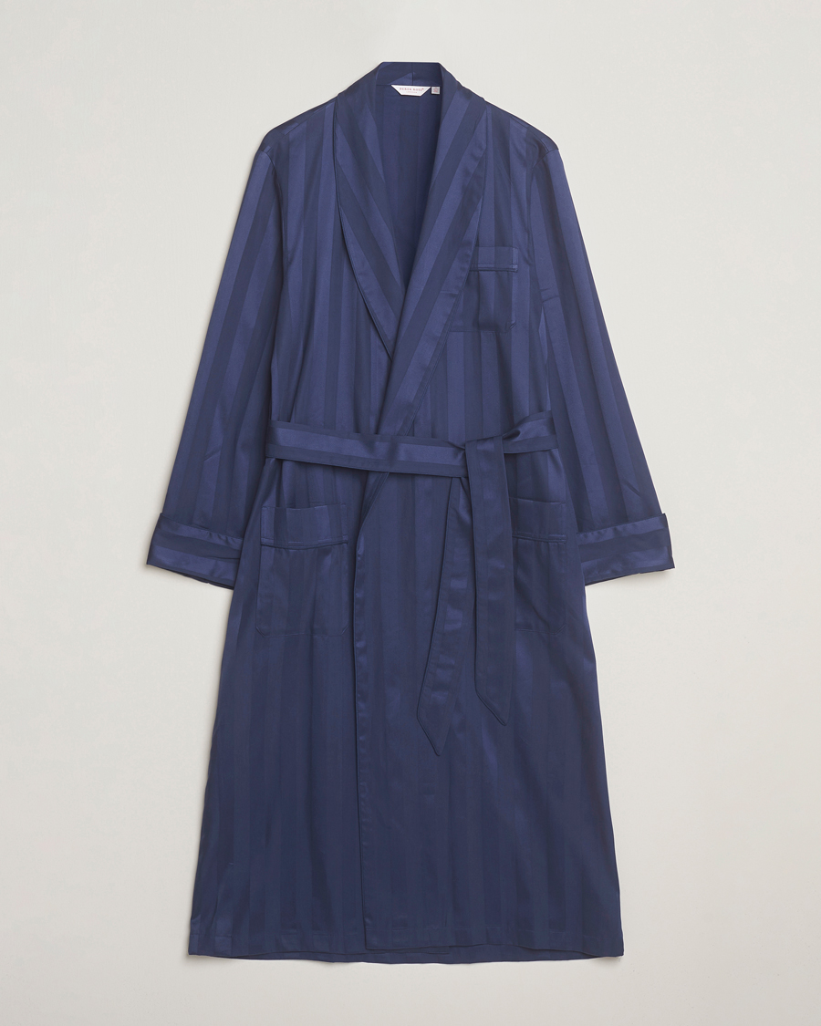 Herr | Pyjamas & Morgonrockar | Derek Rose | Striped Cotton Dressing Gown Navy