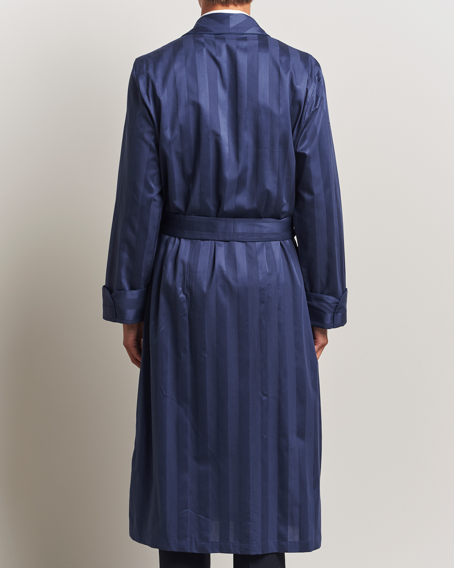Herr | Pyjamas & Morgonrockar | Derek Rose | Striped Cotton Dressing Gown Navy