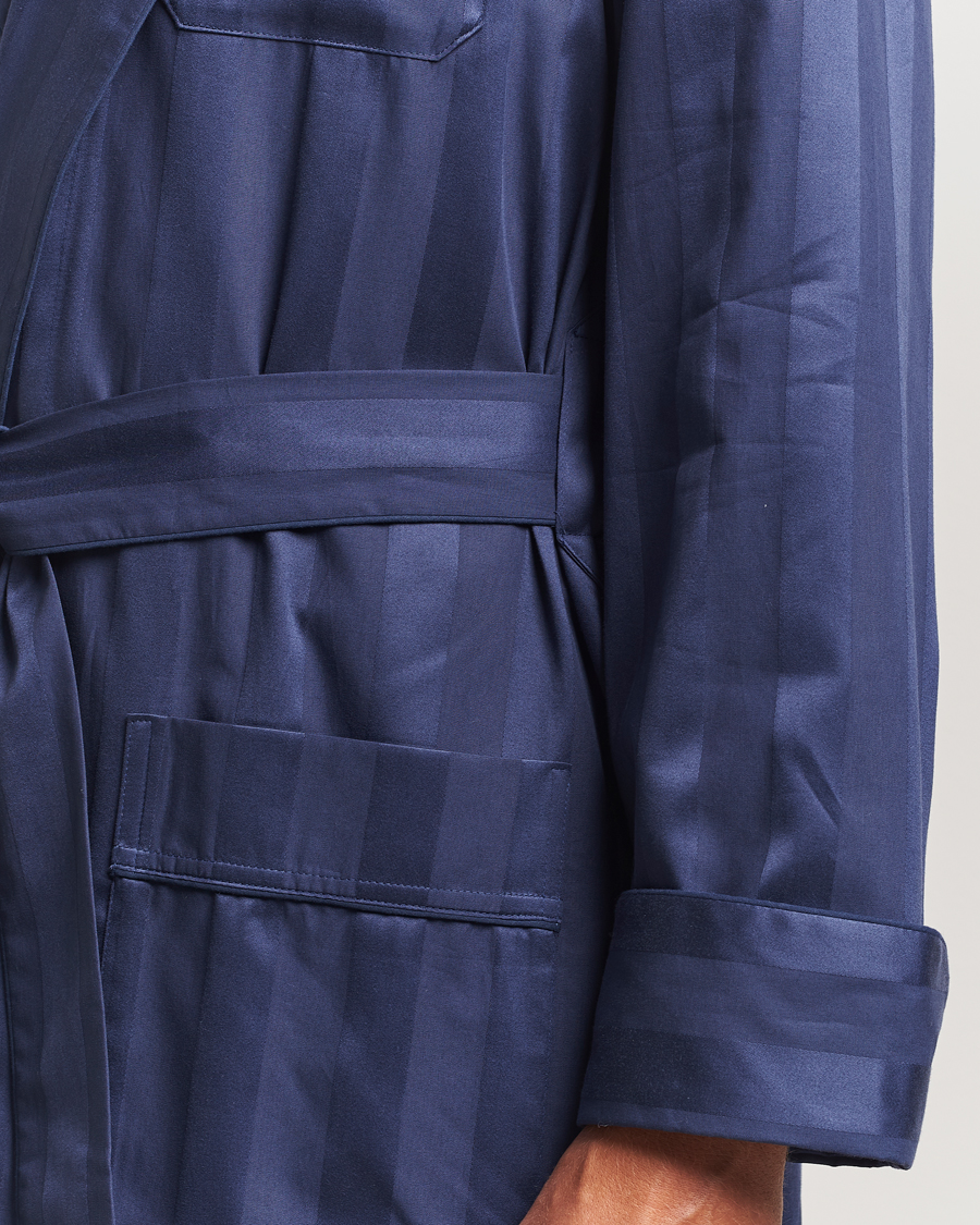 Herr | Pyjamas & Morgonrockar | Derek Rose | Striped Cotton Dressing Gown Navy