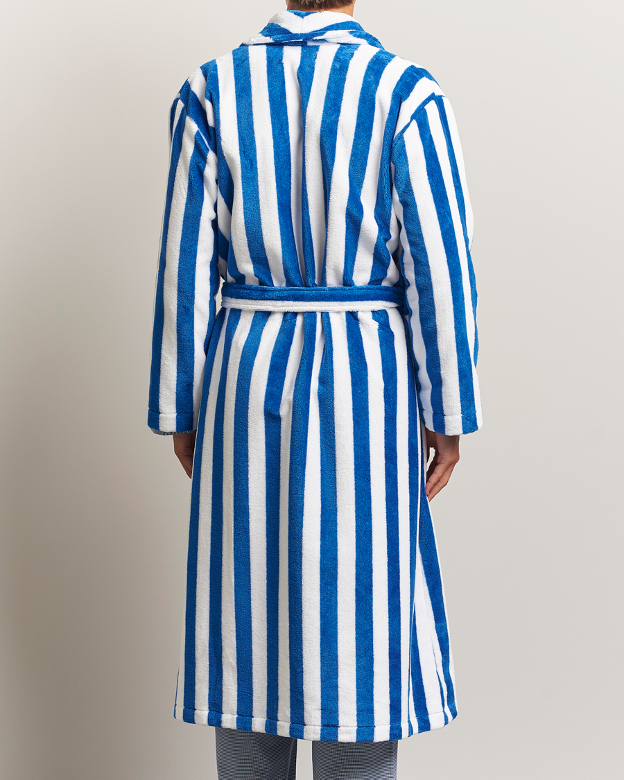 Herr | Pyjamas & Morgonrockar | Derek Rose | Striped Cotton Velour Gown Blue/White