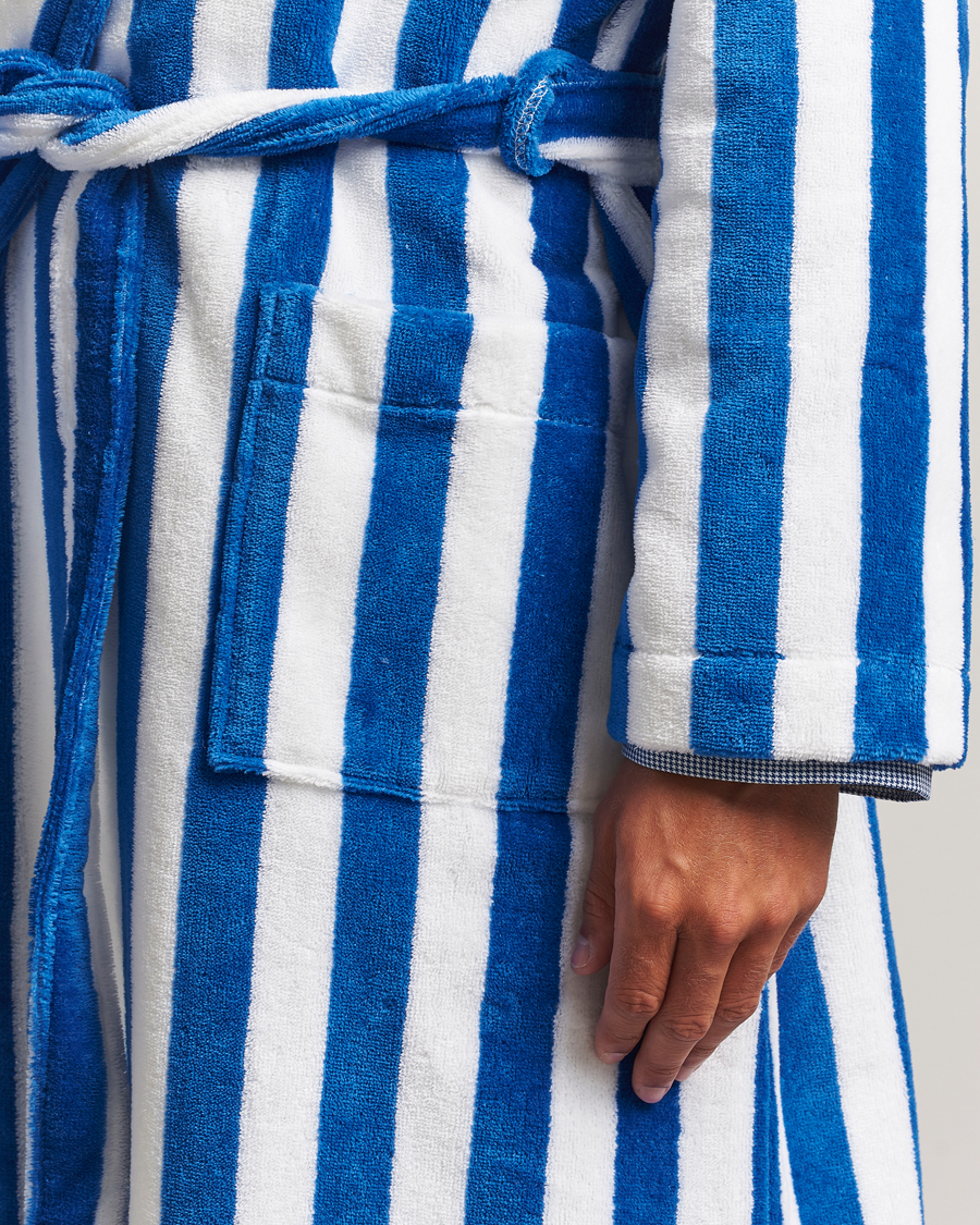 Herr | Pyjamas & Morgonrockar | Derek Rose | Striped Cotton Velour Gown Blue/White