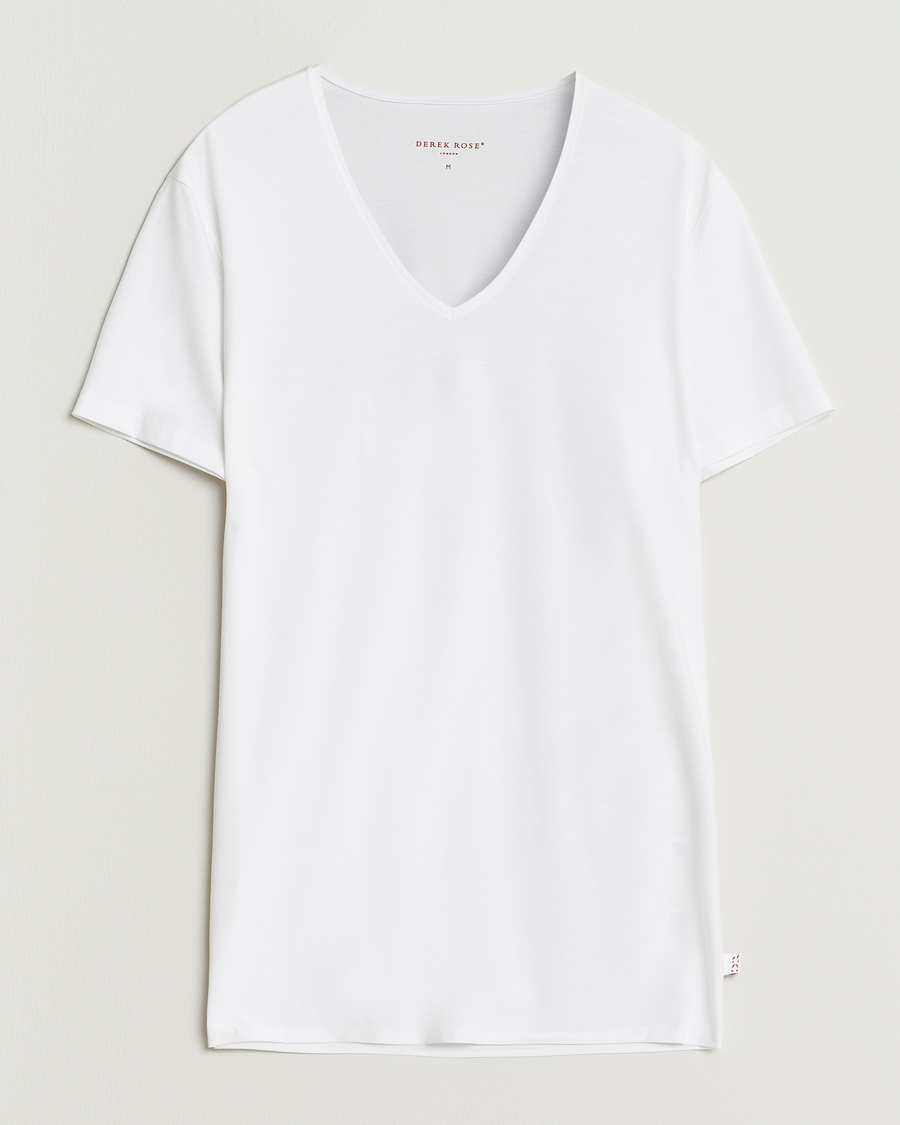 Herr | T-Shirts | Derek Rose | Pima Cotton V-Neck T-Shirt White