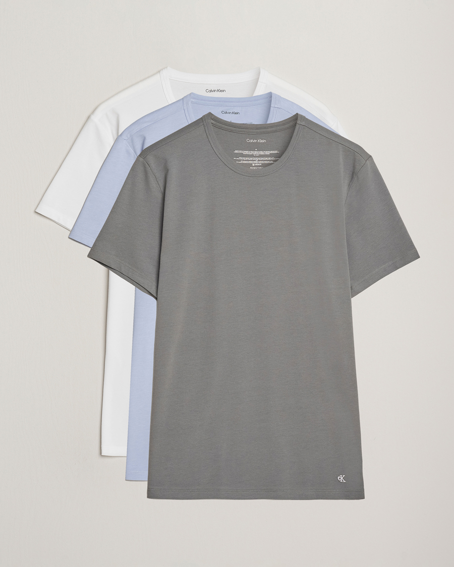 Herr | T-Shirts | Calvin Klein | 3-Pack Cotton Stretch Crew Neck T-Shirt Grey/White/Blue