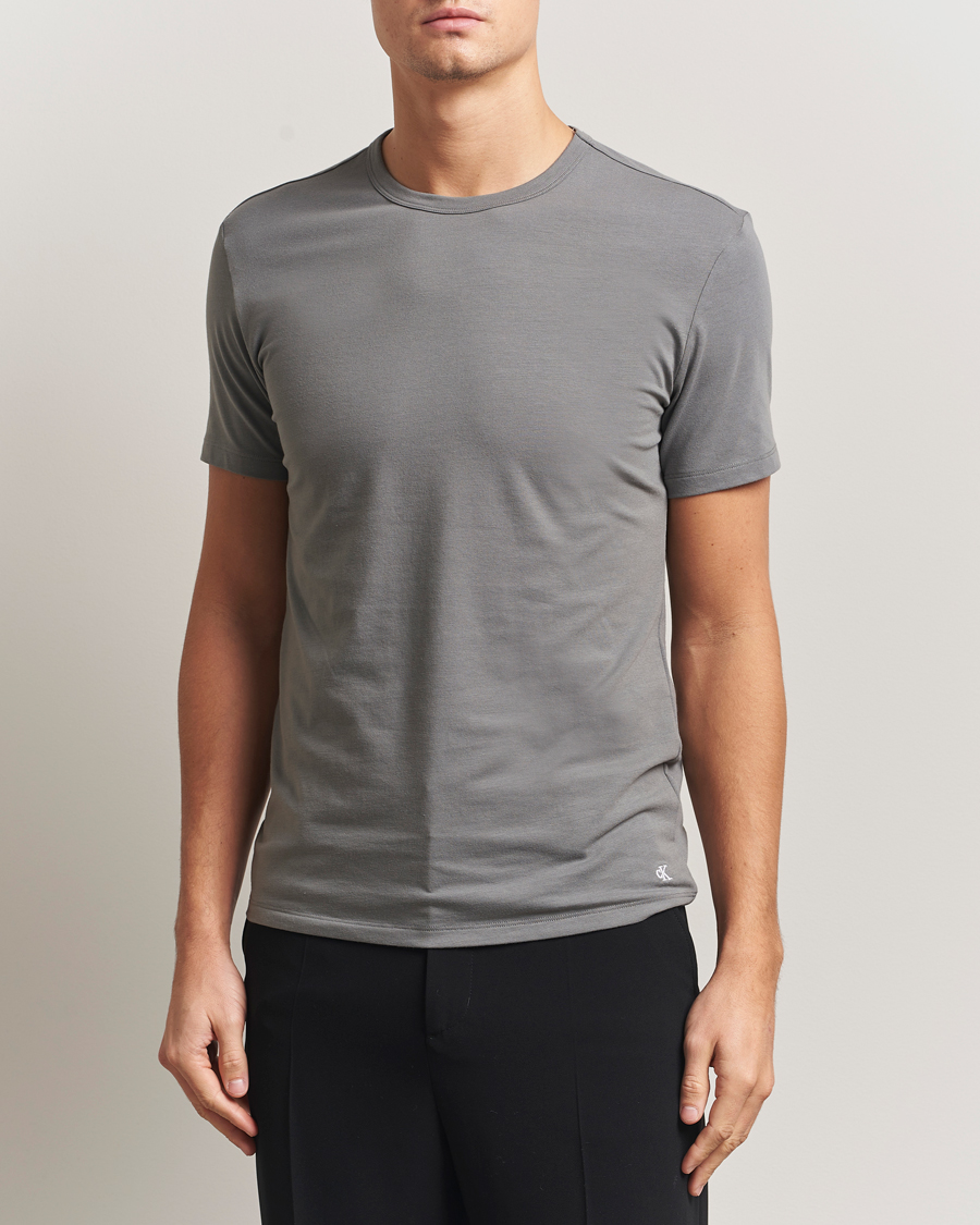 Herr | T-Shirts | Calvin Klein | 3-Pack Cotton Stretch Crew Neck T-Shirt Grey/White/Blue