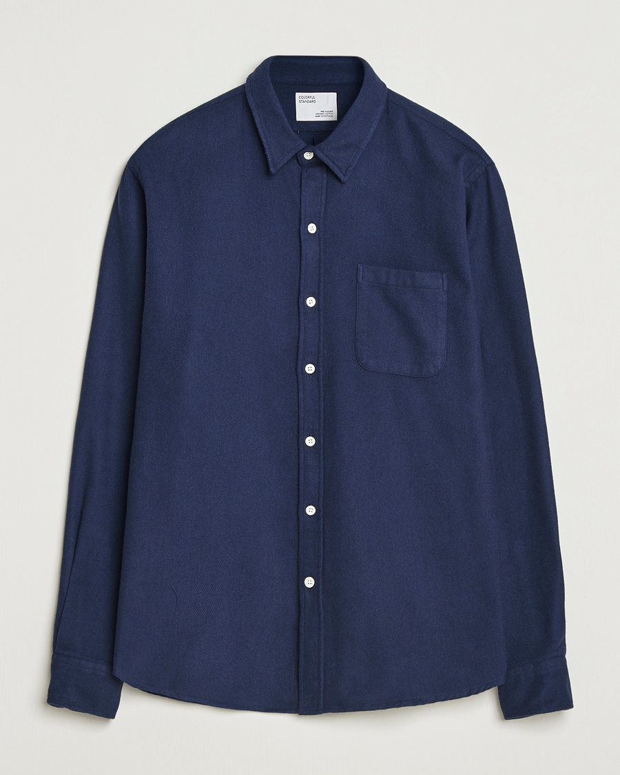 Herr | Skjortor | Colorful Standard | Organic Flannel Shirt Navy Blue