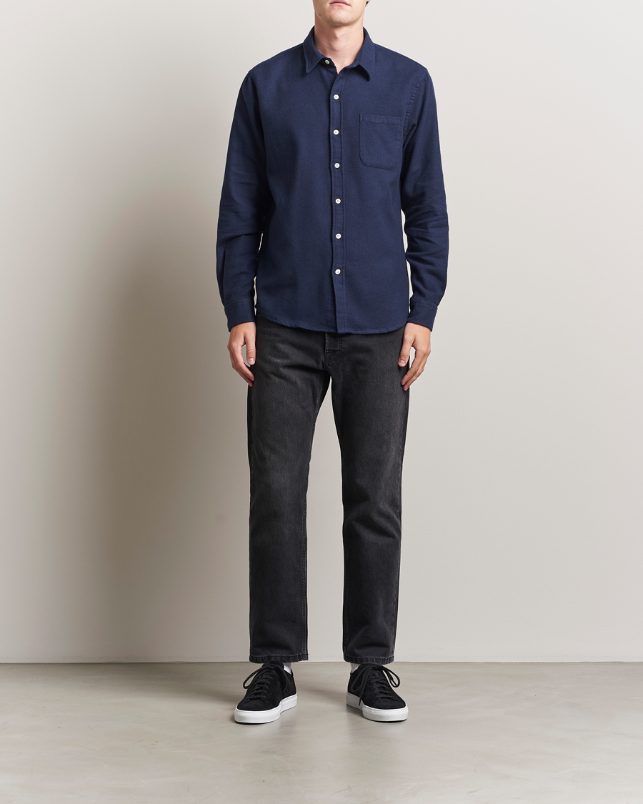 Herr | Skjortor | Colorful Standard | Organic Flannel Shirt Navy Blue