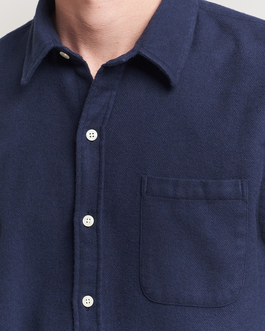 Herr | Skjortor | Colorful Standard | Organic Flannel Shirt Navy Blue