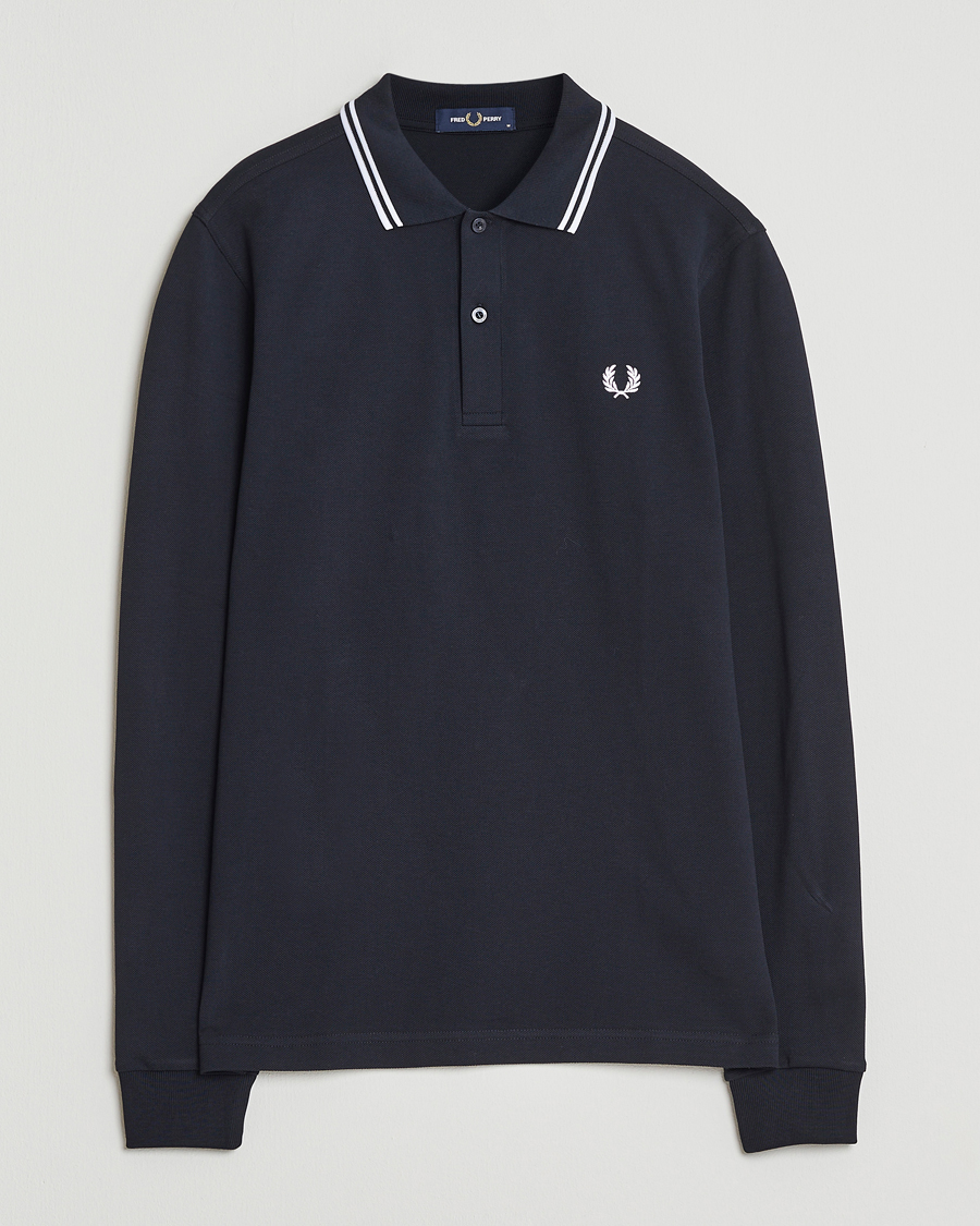 Herr | Pikéer | Fred Perry | Twin Tipped Long Sleeve Polo Shirt Navy