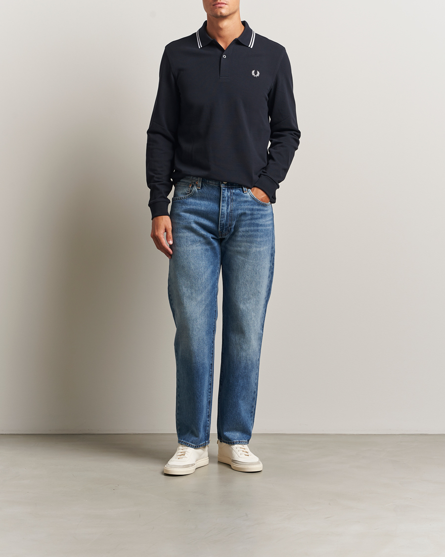 Herr | Pikéer | Fred Perry | Twin Tipped Long Sleeve Polo Shirt Navy