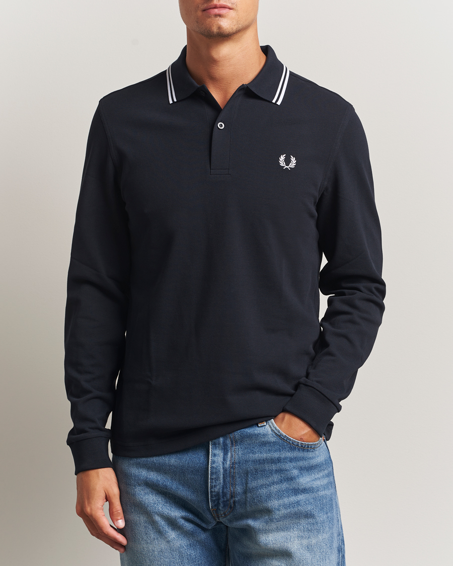Herr | Pikéer | Fred Perry | Twin Tipped Long Sleeve Polo Shirt Navy
