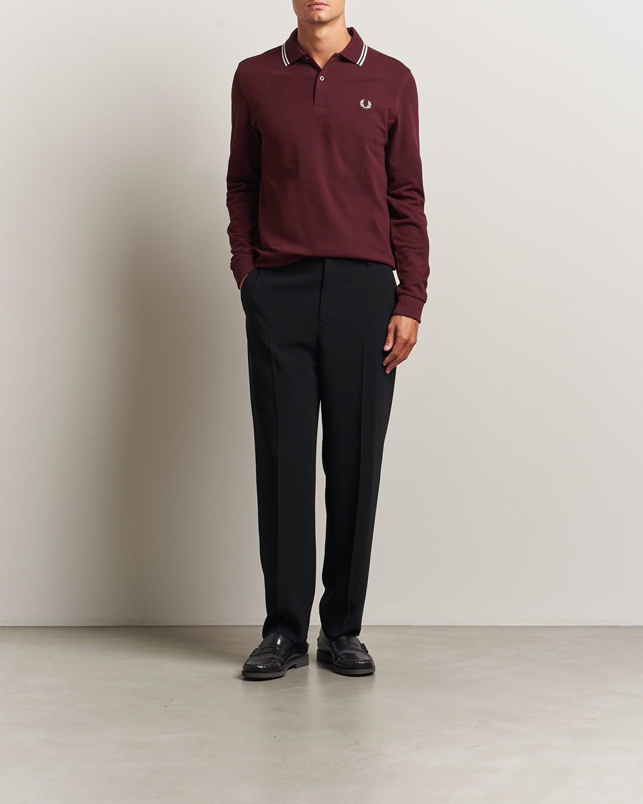 Herr | Pikéer | Fred Perry | Twin Tipped Long Sleeve Polo Shirt Oxblood