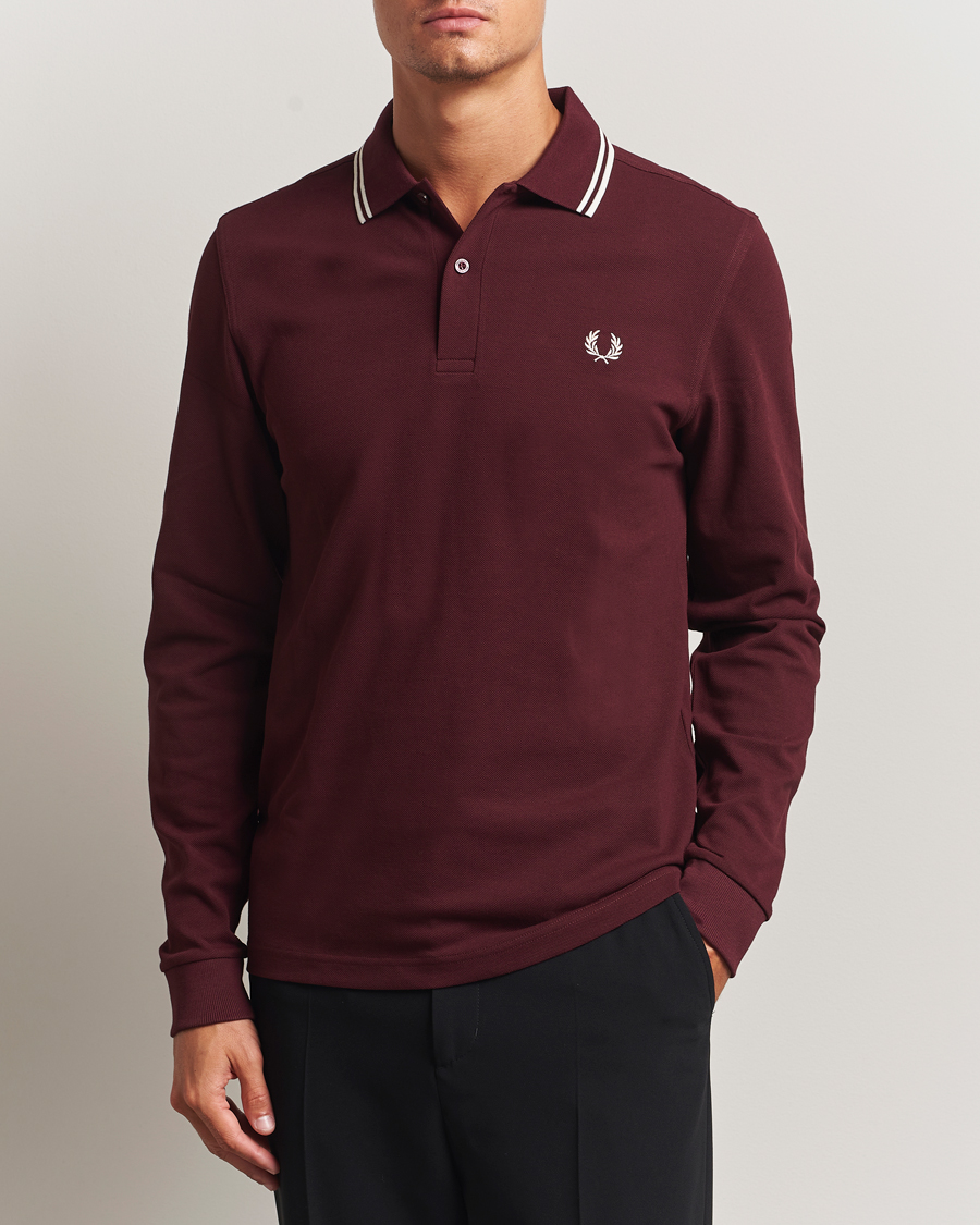 Herr | Pikéer | Fred Perry | Twin Tipped Long Sleeve Polo Shirt Oxblood
