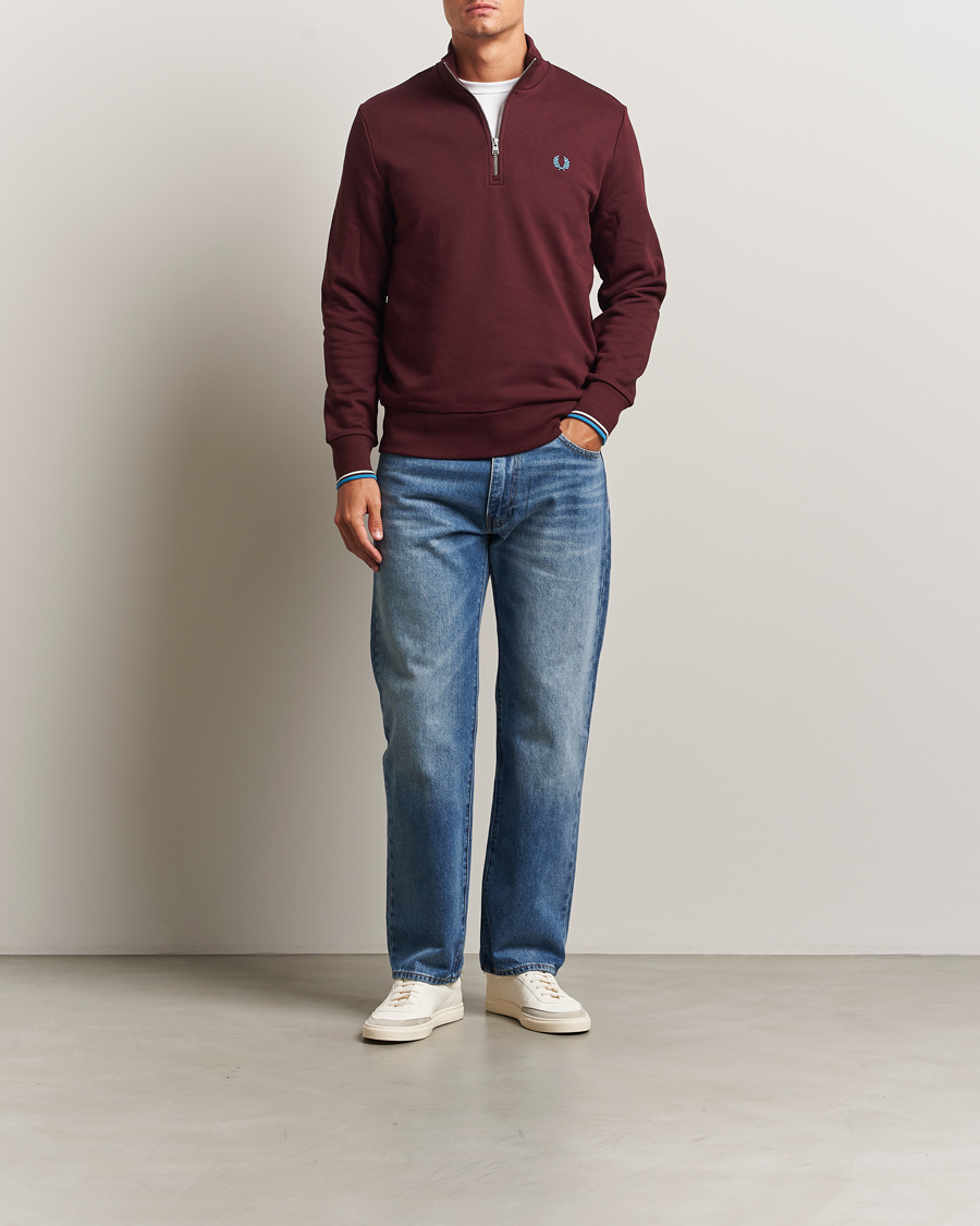 Herr | Tröjor | Fred Perry | Half Zip Sweatshirt Oxblood