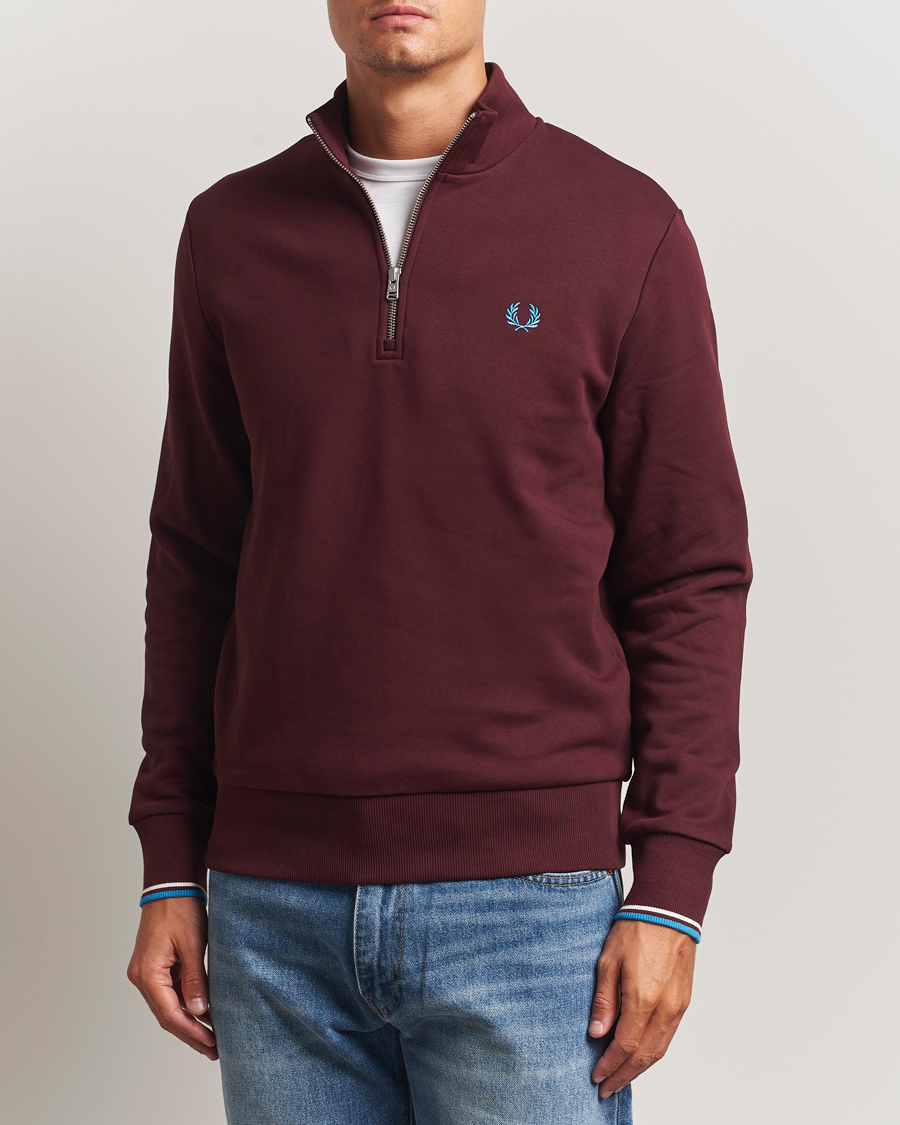 Herr | Tröjor | Fred Perry | Half Zip Sweatshirt Oxblood