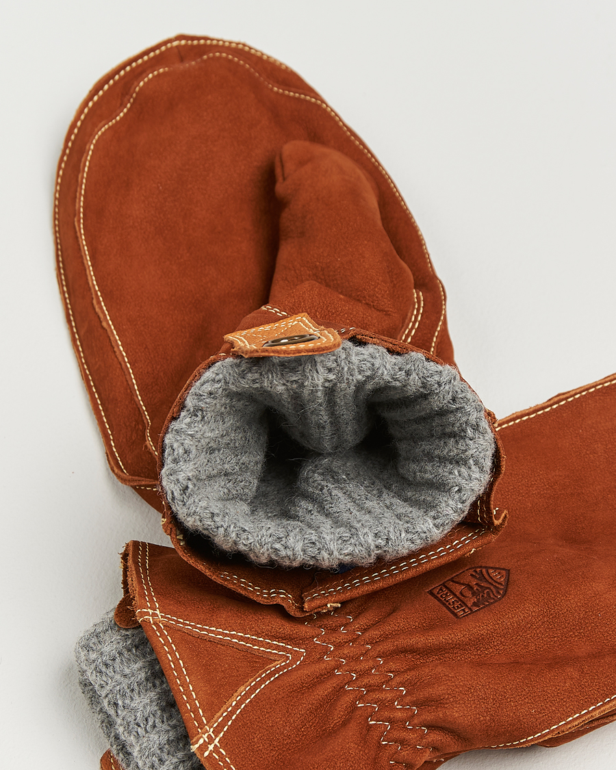 Herr | Handskar | Hestra | Oden Nubuck Wool Lined Mitt Cognac