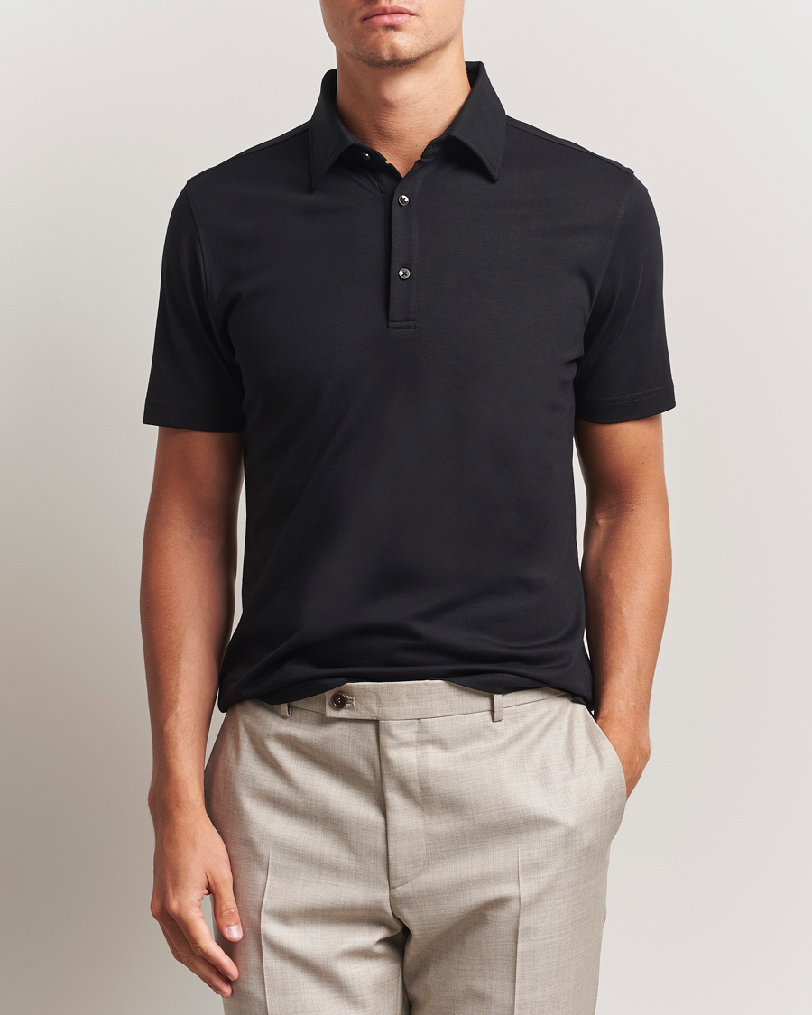 Herr | Pikéer | Stenströms | Supima Cotton Polo Shirt Black